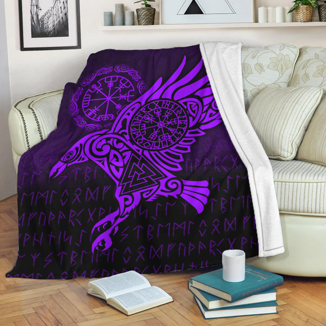 viking-premium-blanket-raven-vegvisir-tattoo-purple-version-premium-blanket