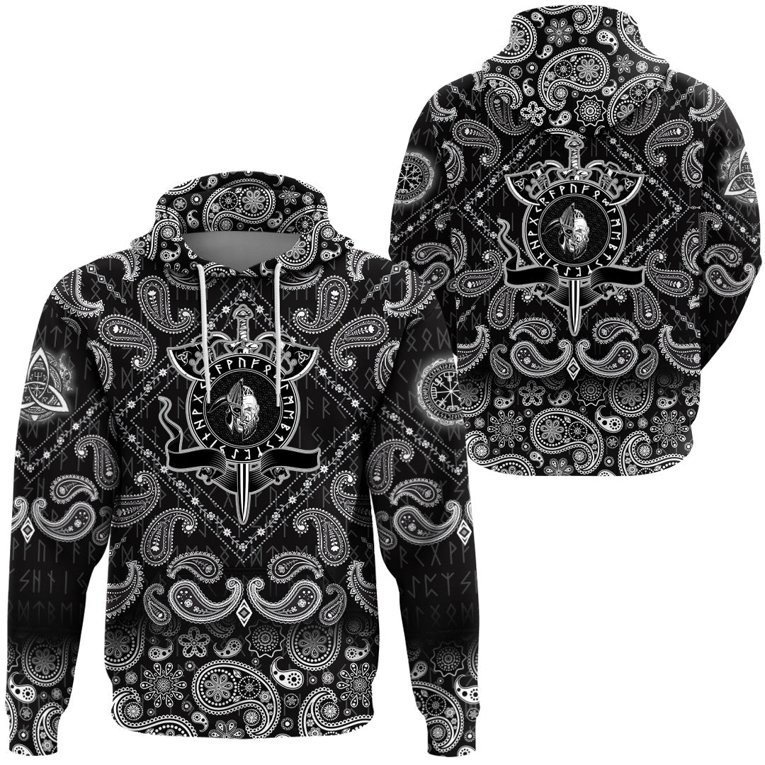 Viking Hoodie Board Axes Sword and Dead Head Of The Hero with Bandana Paisley Style RLT12 - Wonder Print Shop