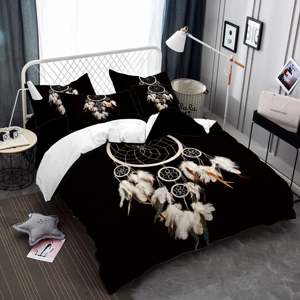 Native American Bohemia Bedding Set Dreamcatcher Print Duvet Cover Set Feather Print Bed Cover Pillowcase Black Bedclothes Home Decor LT10 - Wonder Print Shop