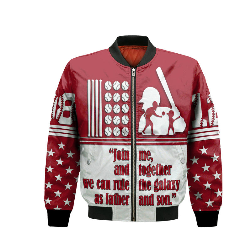 (Custom Personalised) Fathers Day - America Dad and Son Baseball Player Bomber Jacket - Red No.1 LT9 - Wonder Print Shop