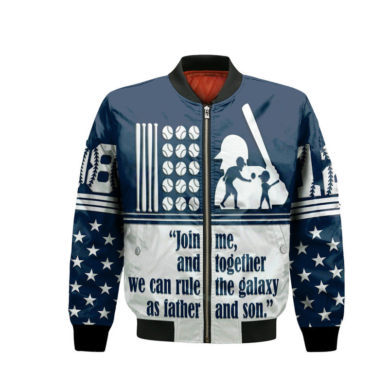 (Custom Personalised) Fathers Day - America Dad and Son Baseball Player Bomber Jacket - Blue No.2 LT9 - Wonder Print Shop