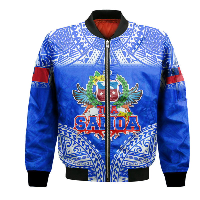 Toa Samoa Polynesian Rugby Bomber Jacket Samoan Flag Blue Color LT9 - Wonder Print Shop