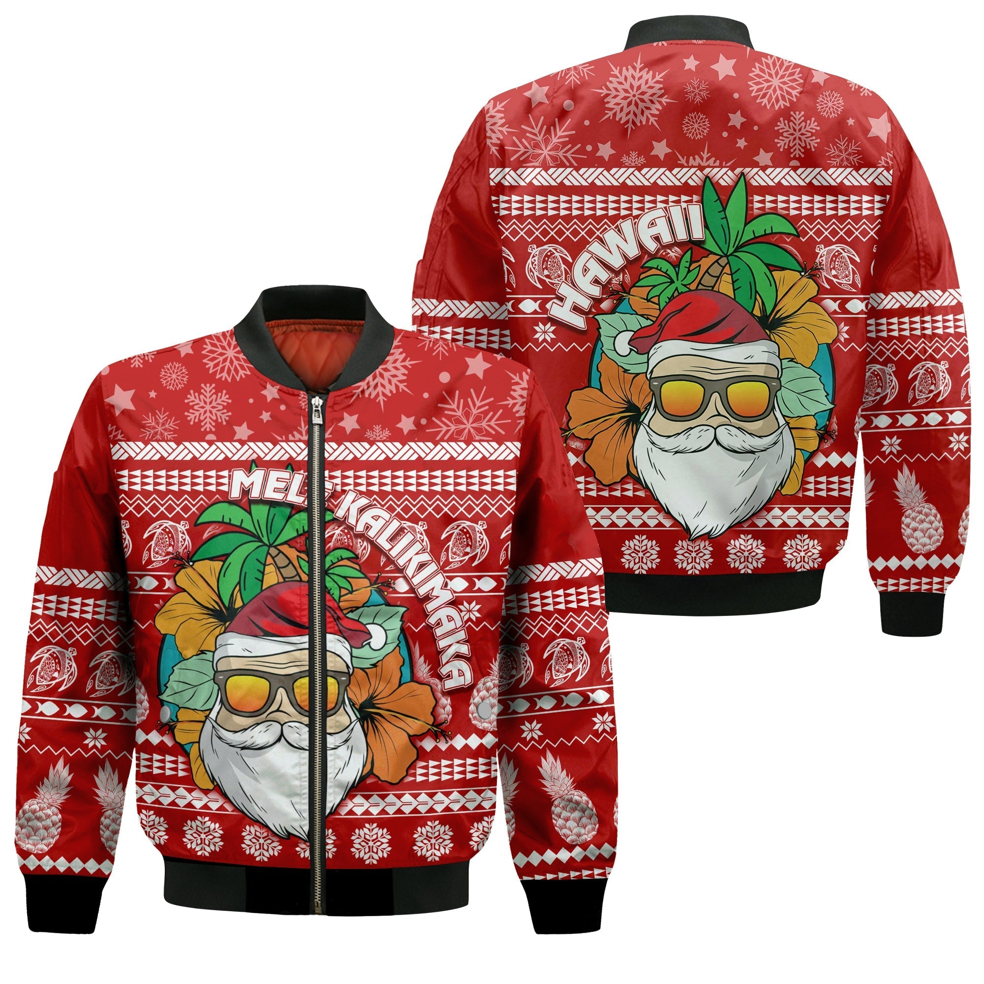 Hawaii Christmas Bomber Jacket Mele Kalikimaka - Tropical Santa LT7 - Wonder Print Shop