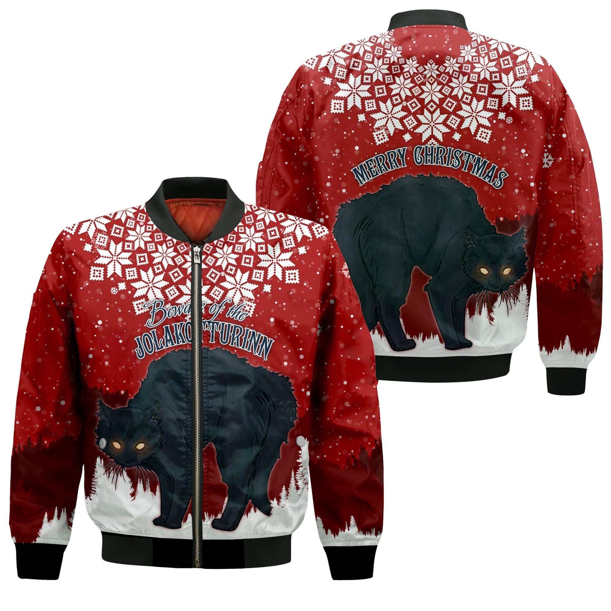 Iceland Christmas Bomber Jacket Beware Jolakotturinn  LT7 - Wonder Print Shop