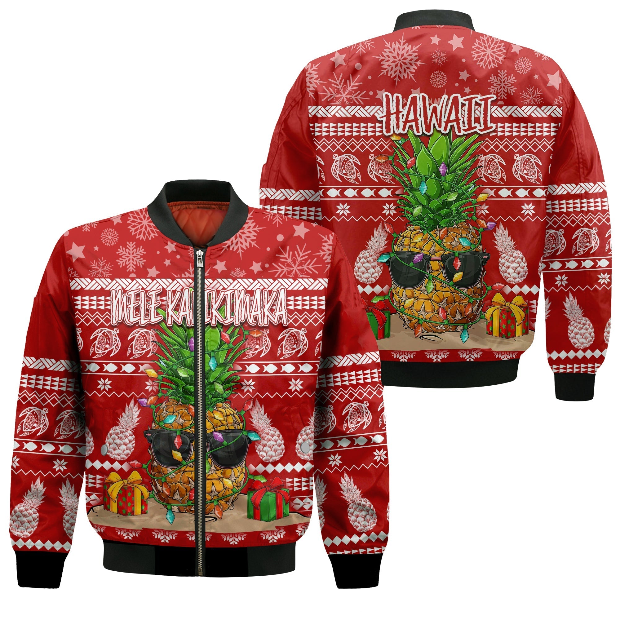 Hawaii Christmas Bomber Jacket Mele Kalikimaka - Pineapple LT7 - Wonder Print Shop