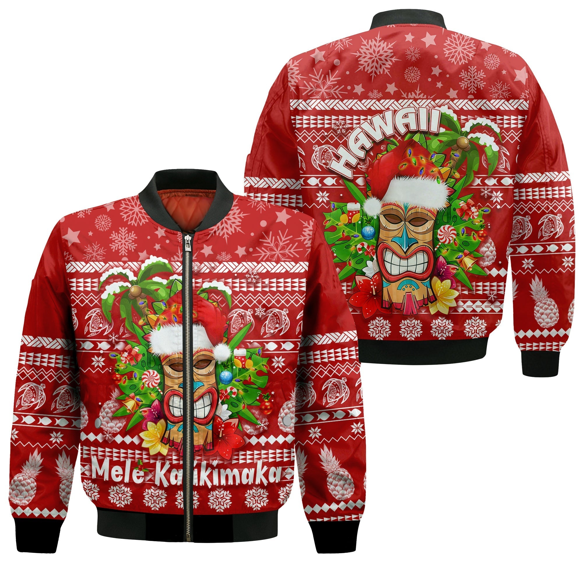 Hawaii Christmas Bomber Jacket Mele Kalikimaka - Tiki LT7 - Wonder Print Shop