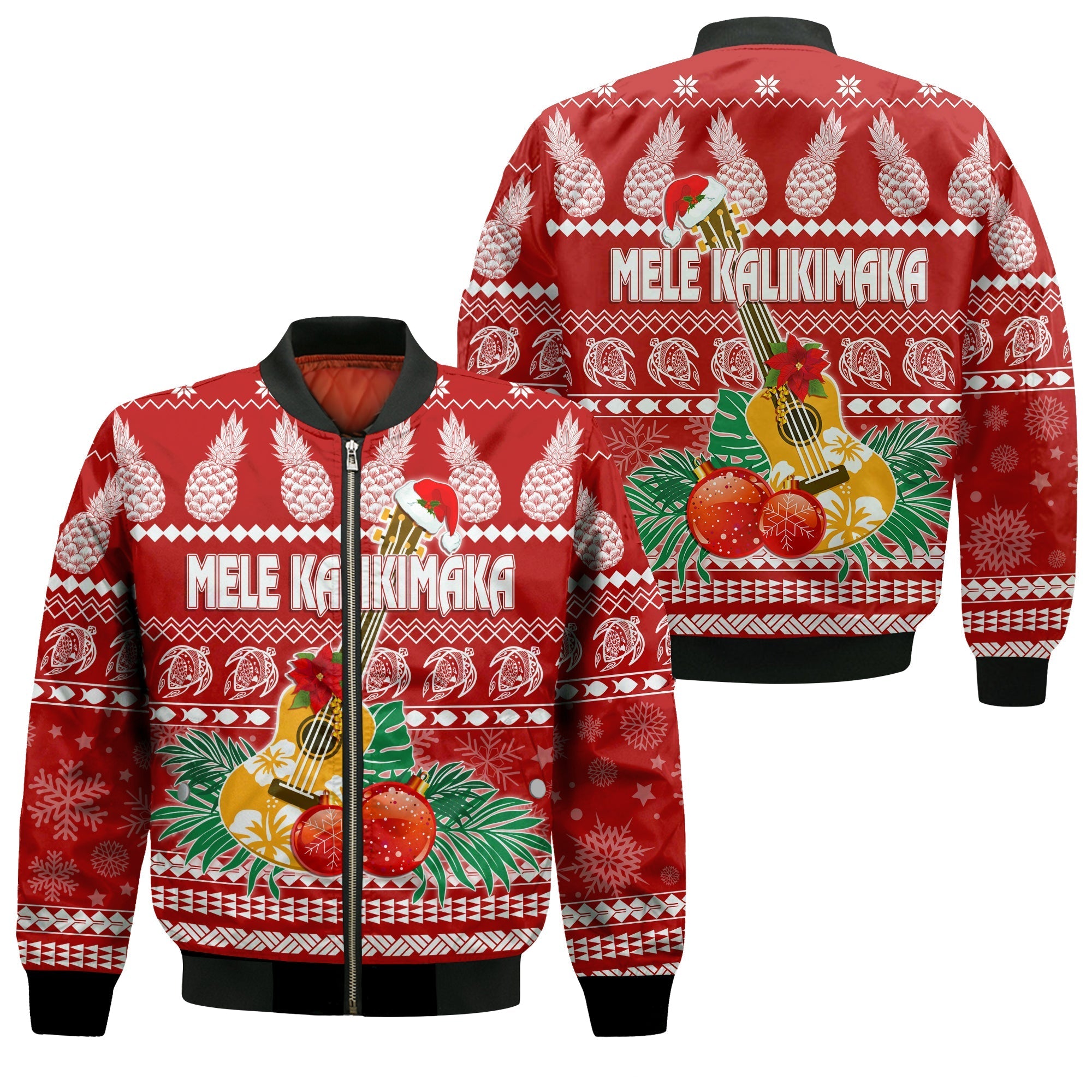 Hawaii Christmas Bomber Jacket Mele Kalikimaka - Ukulele LT7 - Wonder Print Shop