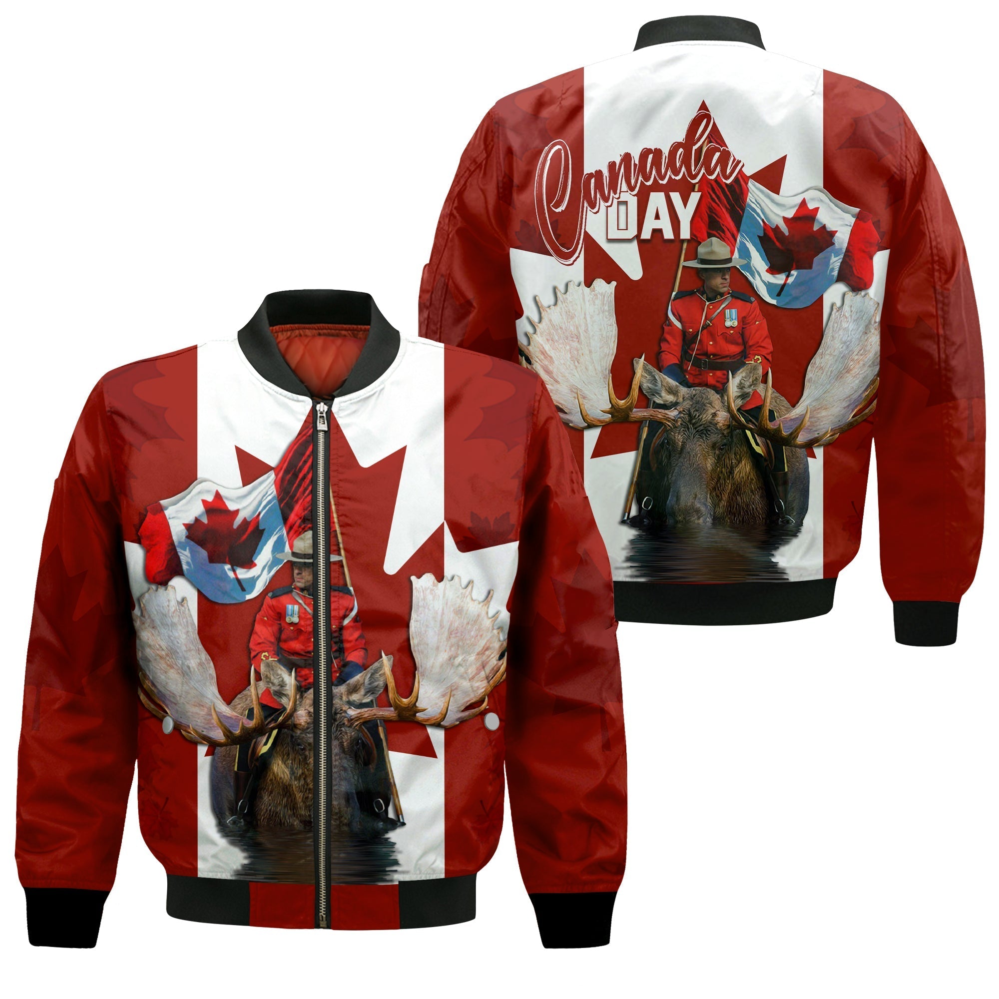 Canada Day Bomber Jacket Mountie on Moose LT7 - Wonder Print Shop