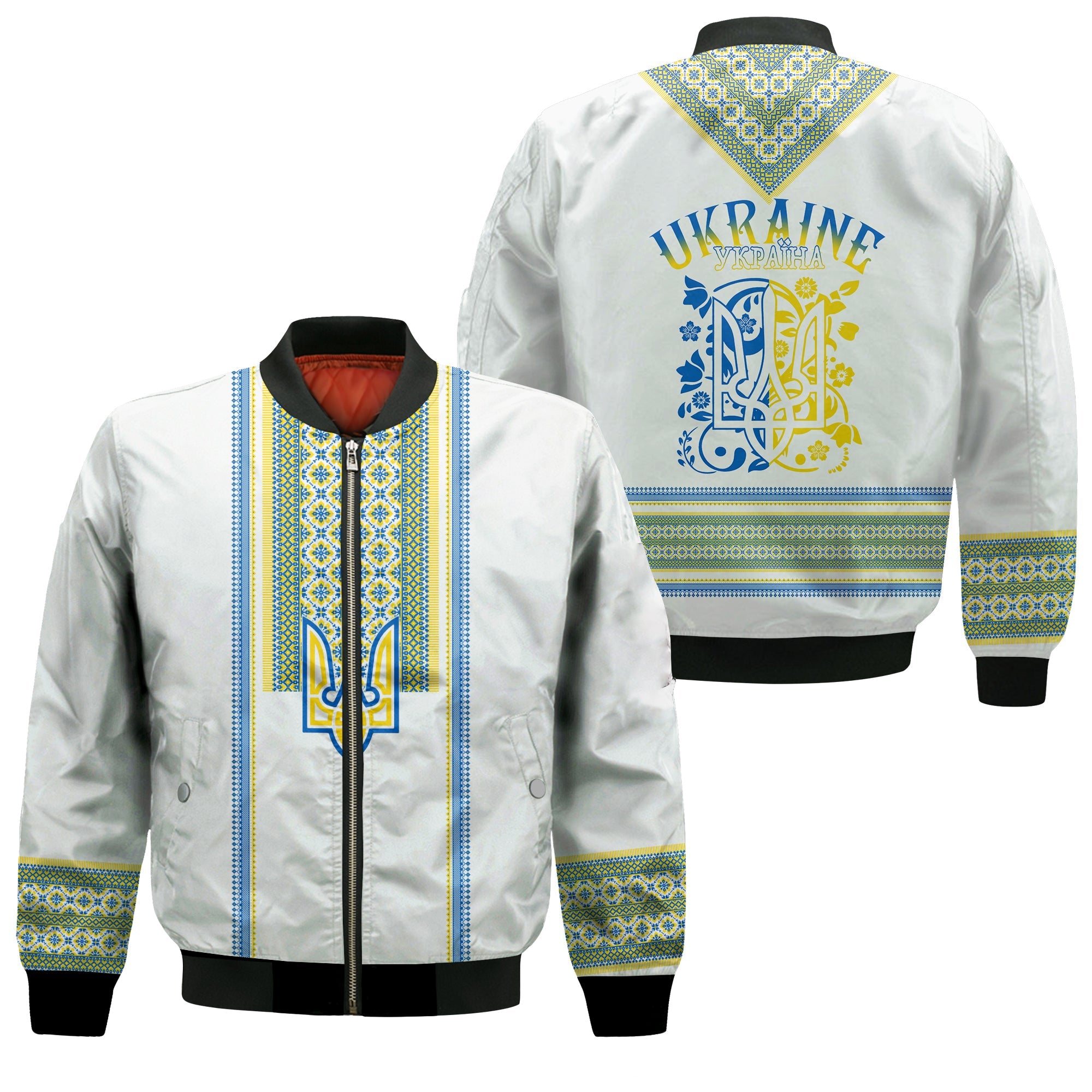 Ukraine Folk Patterns Bomber Jacket Unity Day - White LT7 - Wonder Print Shop