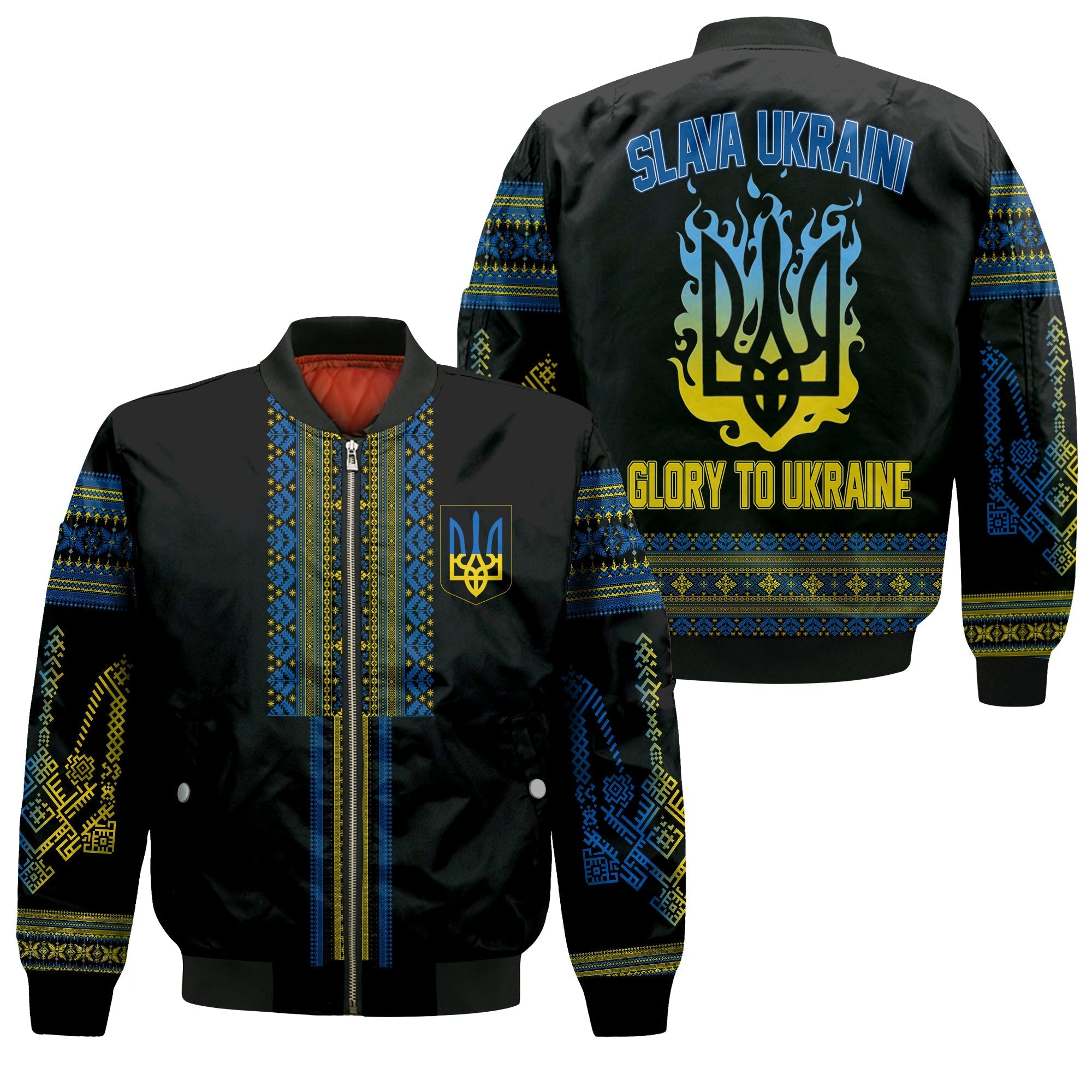 Ukraine Folk Patterns Folk Pattern Bomber Jacket Slava Ukraini LT7 - Wonder Print Shop