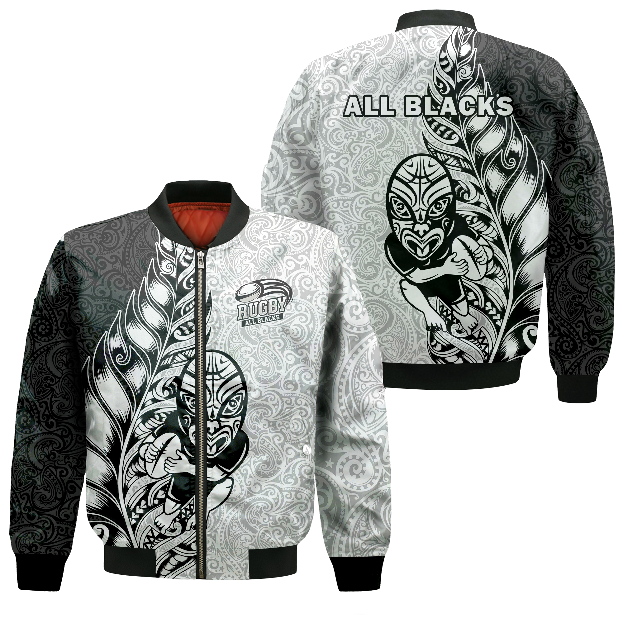 New Zealand Maori All Black Rugby Bomber Jacket - LT2 - Wonder Print Shop