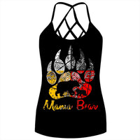 Black criss-cross tank top with multicolor bear graphic and Mama Bear lettering