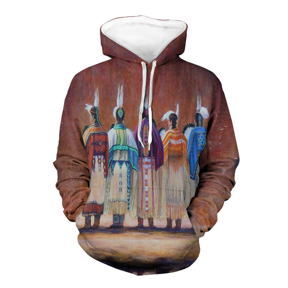 Native chief graphic pullover hoodie, multicolor, front view with drawstring hood