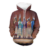 Native chief graphic pullover hoodie, multicolor, front view with drawstring hood