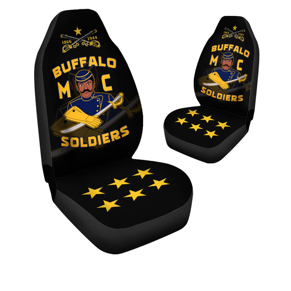 Black seat covers: Buffalo Soldiers logo with yellow stars