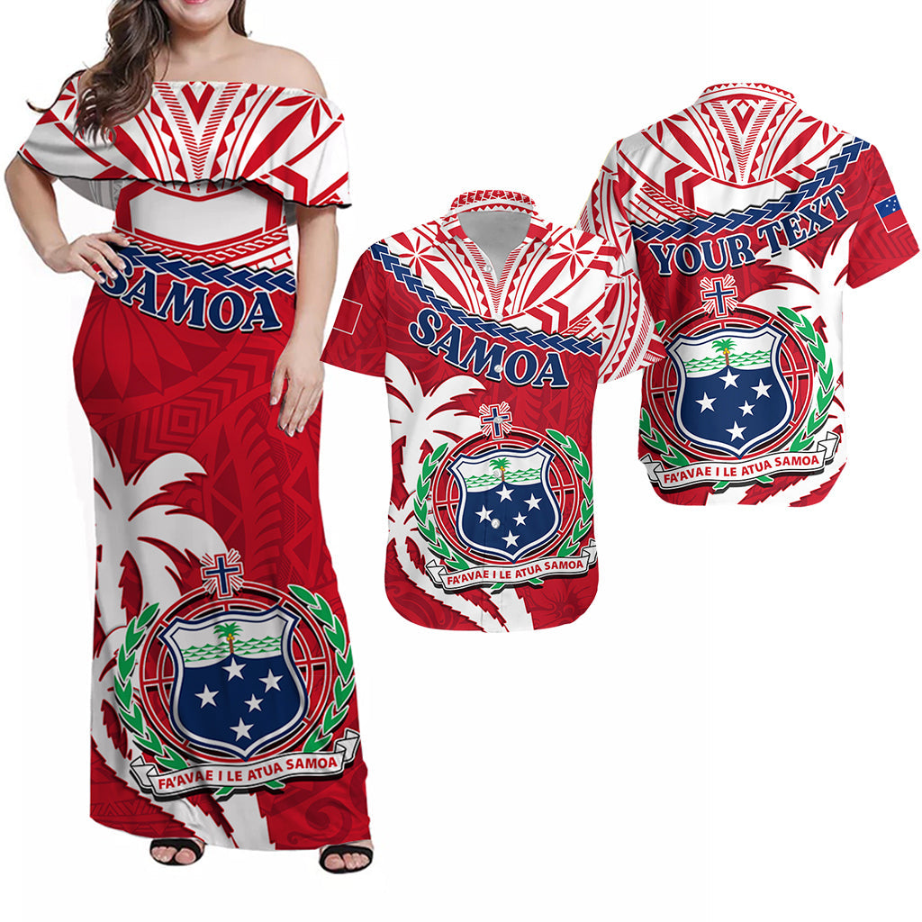 Personalised Samoa Matching Hawaiian Shirt And Dress Samoan Coat Of Arms With Coconut Red Style - Wonder Print Shop