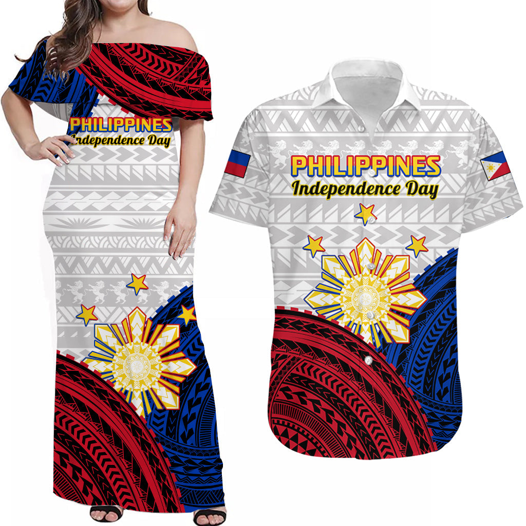 Hawaiian shirt and off-shoulder maxi dress set with Philippines Independence Day graphics