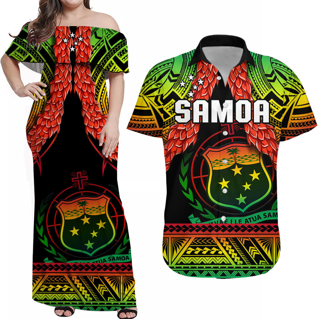 Personalised Samoa Rugby Matching Hawaiian Shirt And Dress Teuila Torch Ginger Gradient Style - Wonder Print Shop