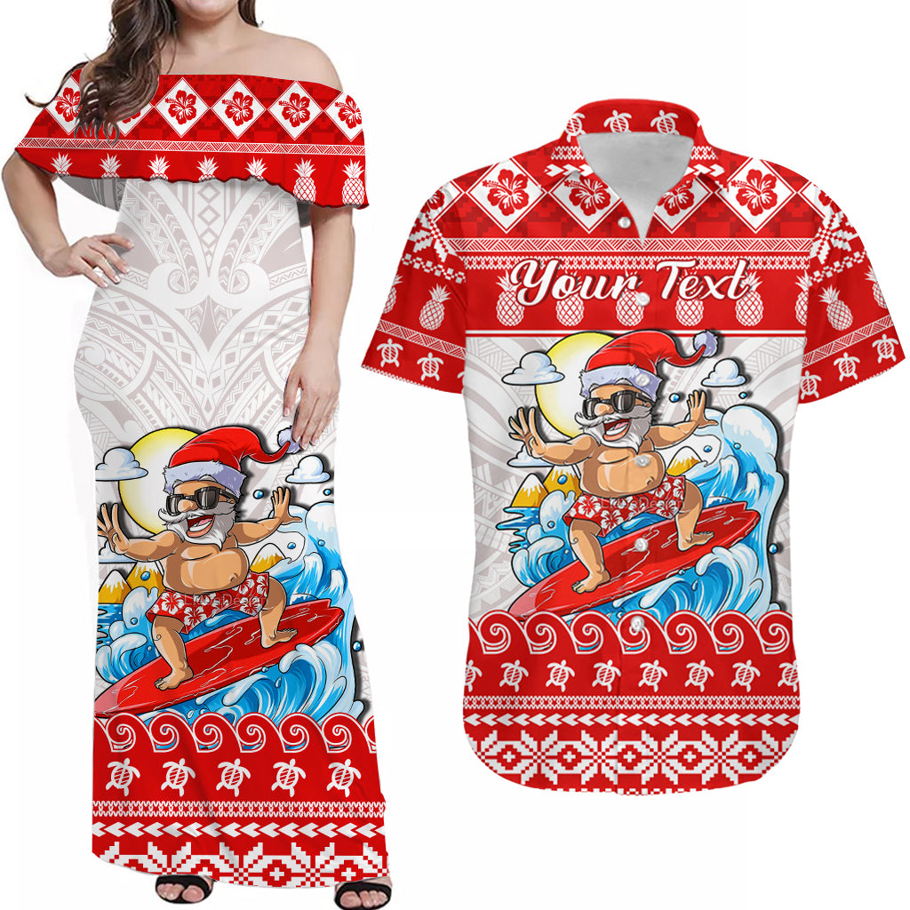 Personalised Hawaii Christmas Matching Hawaiian Shirt And Dress Surfing Santa Mele Kalikimaka Polynesian - Wonder Print Shop