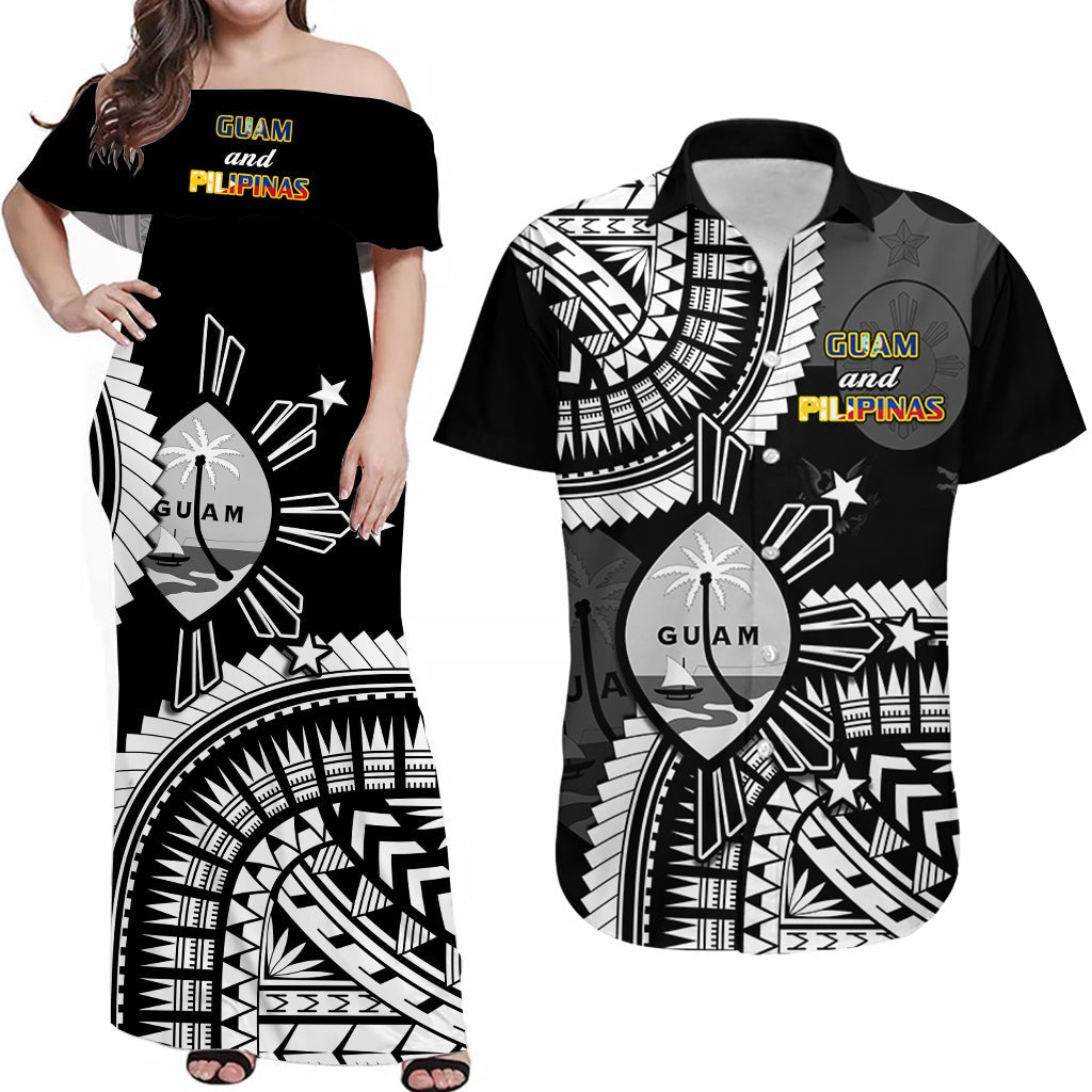 Personalised Guam Philippines Matching Hawaiian Shirt And Dress Guaman Filipinas Together Black - Wonder Print Shop