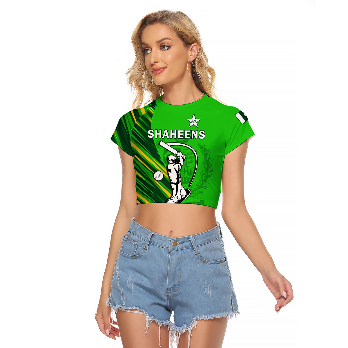 Pakistan Cricket Raglan Cropped T Shirt Go Shaheens Simple Style - Wonder Print Shop