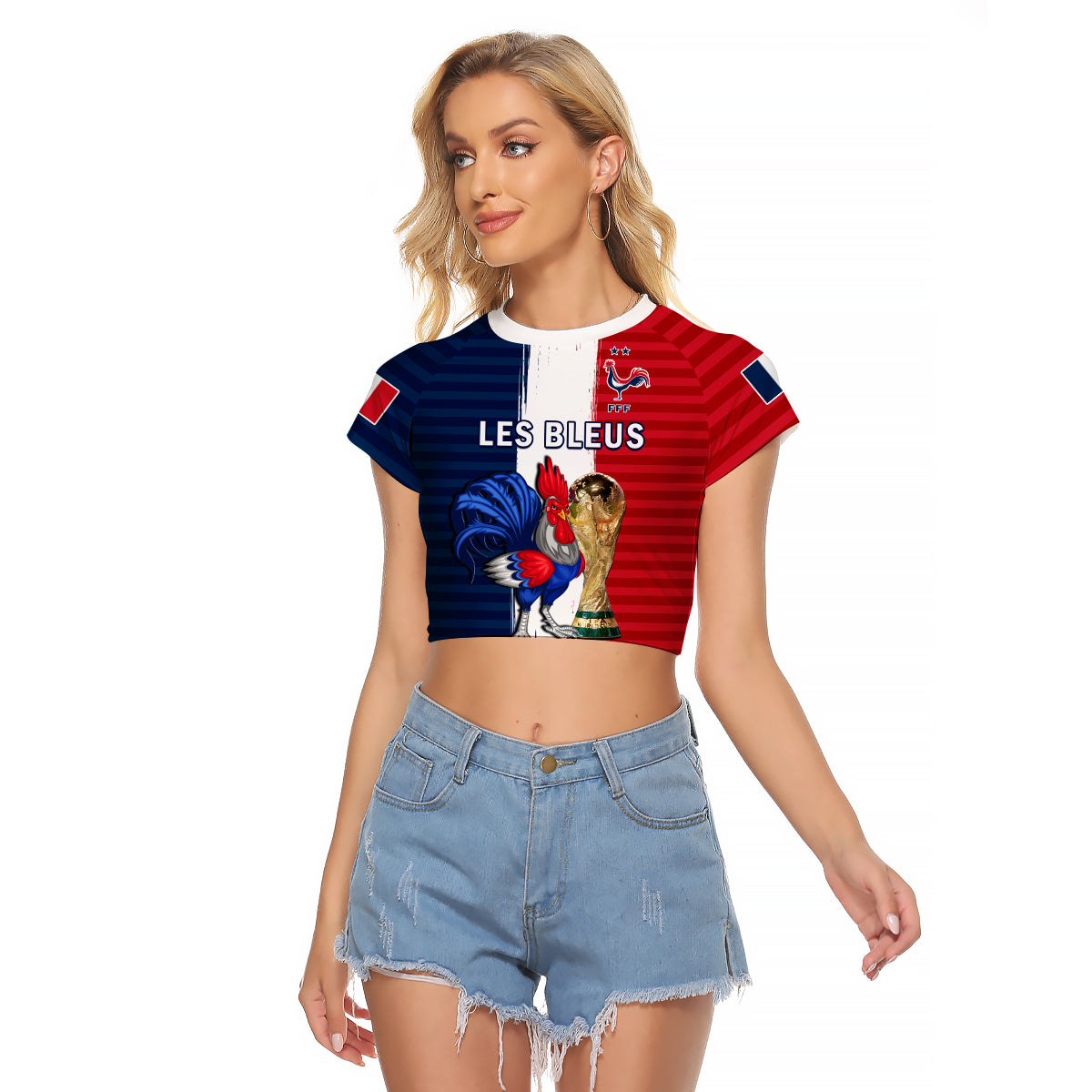 France Football Raglan Cropped T Shirt Les Bleus Champions World Cup 2022 - Wonder Print Shop