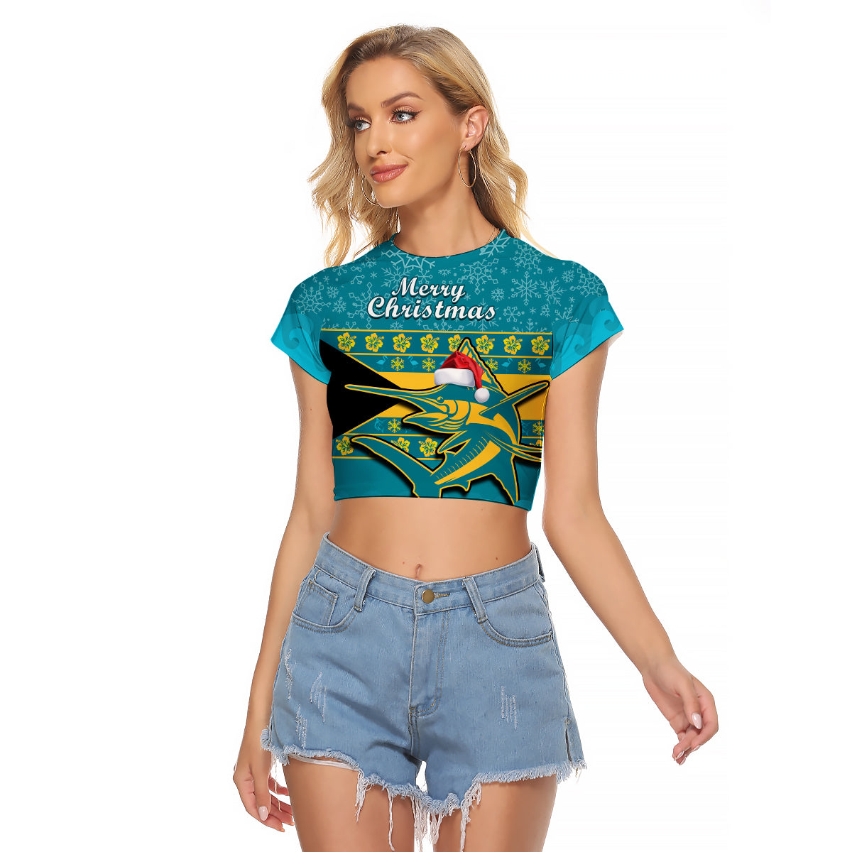 Bahamas Raglan Cropped T Shirt Bahamian Blue Marlin Merry Christmas - Wonder Print Shop