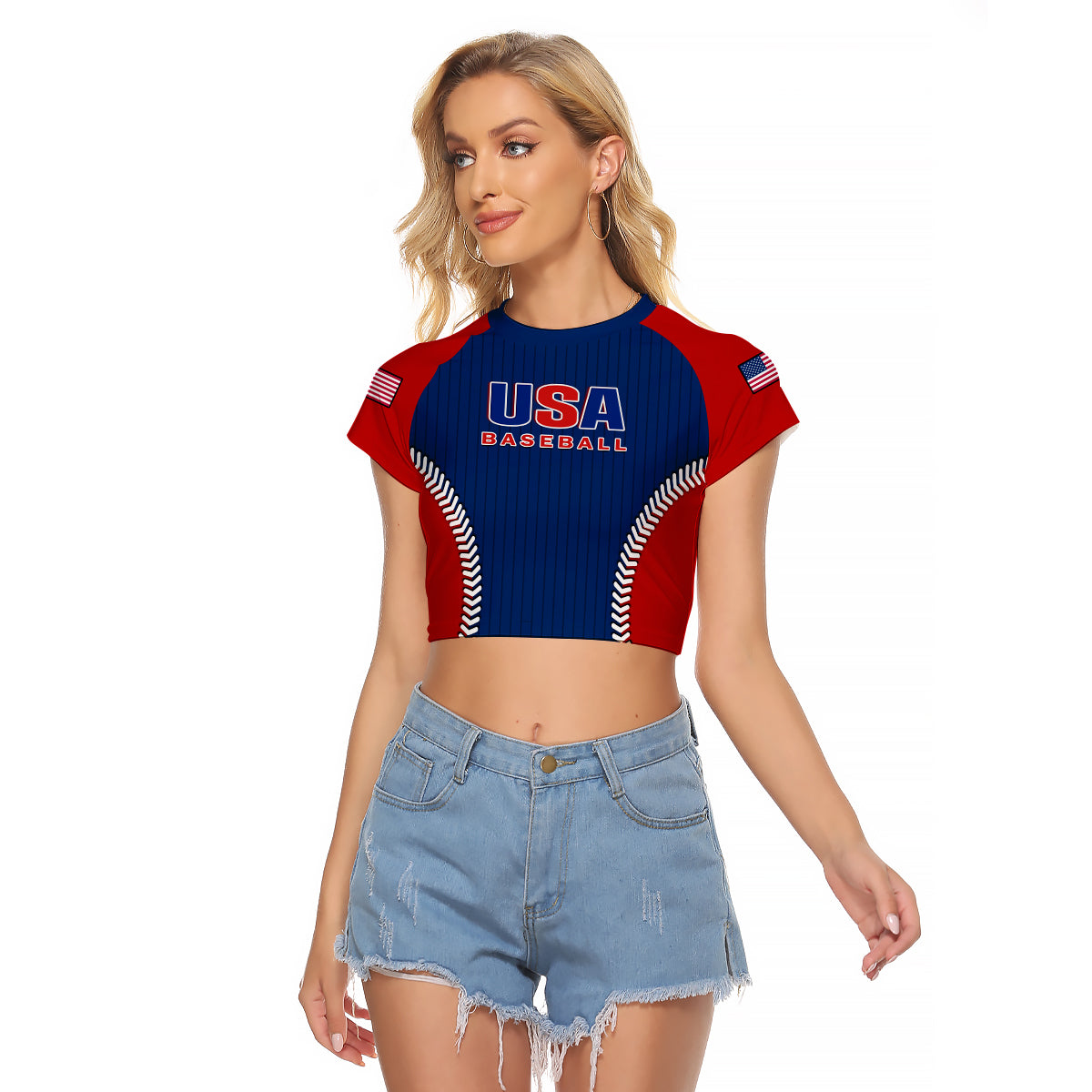 (Custom Text And Number) United States Raglan Cropped T Shirt USA Baseball Sporty Style - Wonder Print Shop