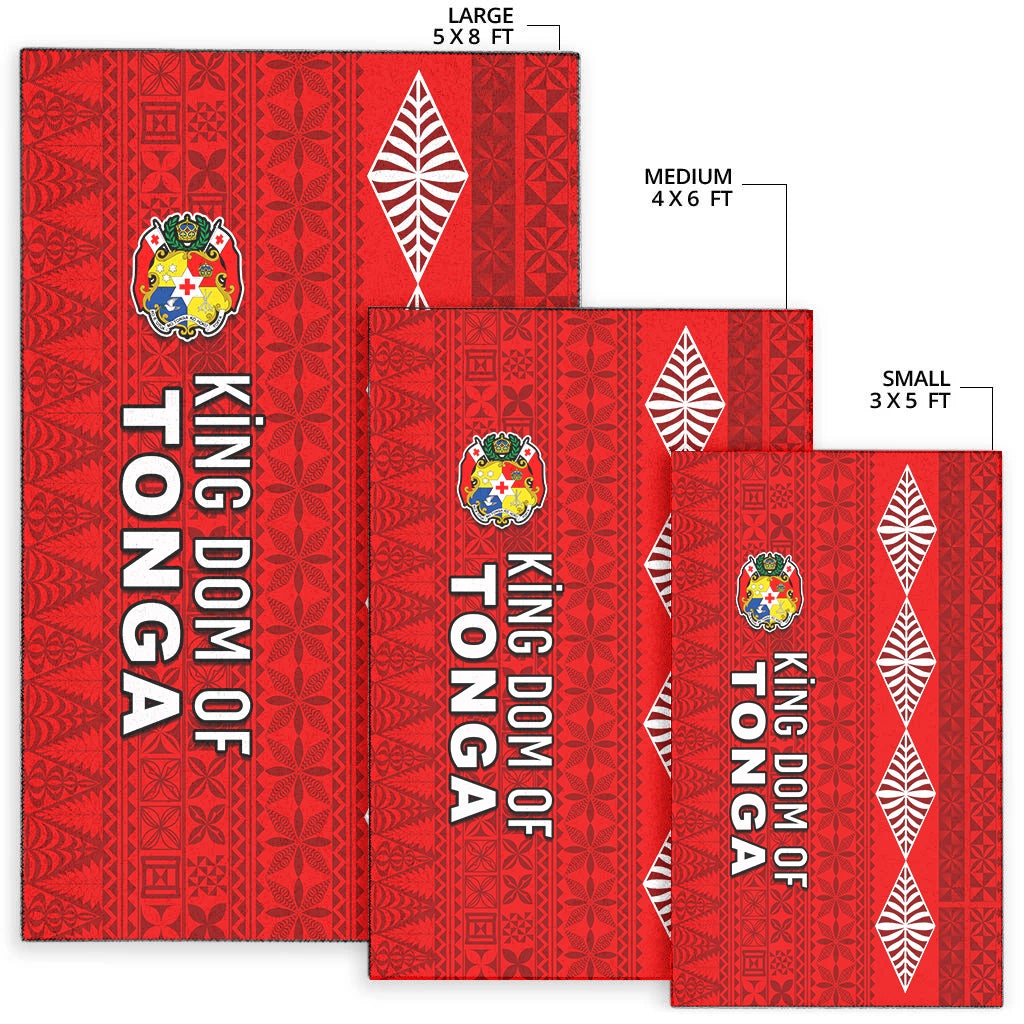 Red Tonga national day rug set showing large, medium, and small size options