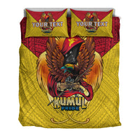 Yellow duvet and matching red/yellow pillow set with Kumul Pride eagle graphic
