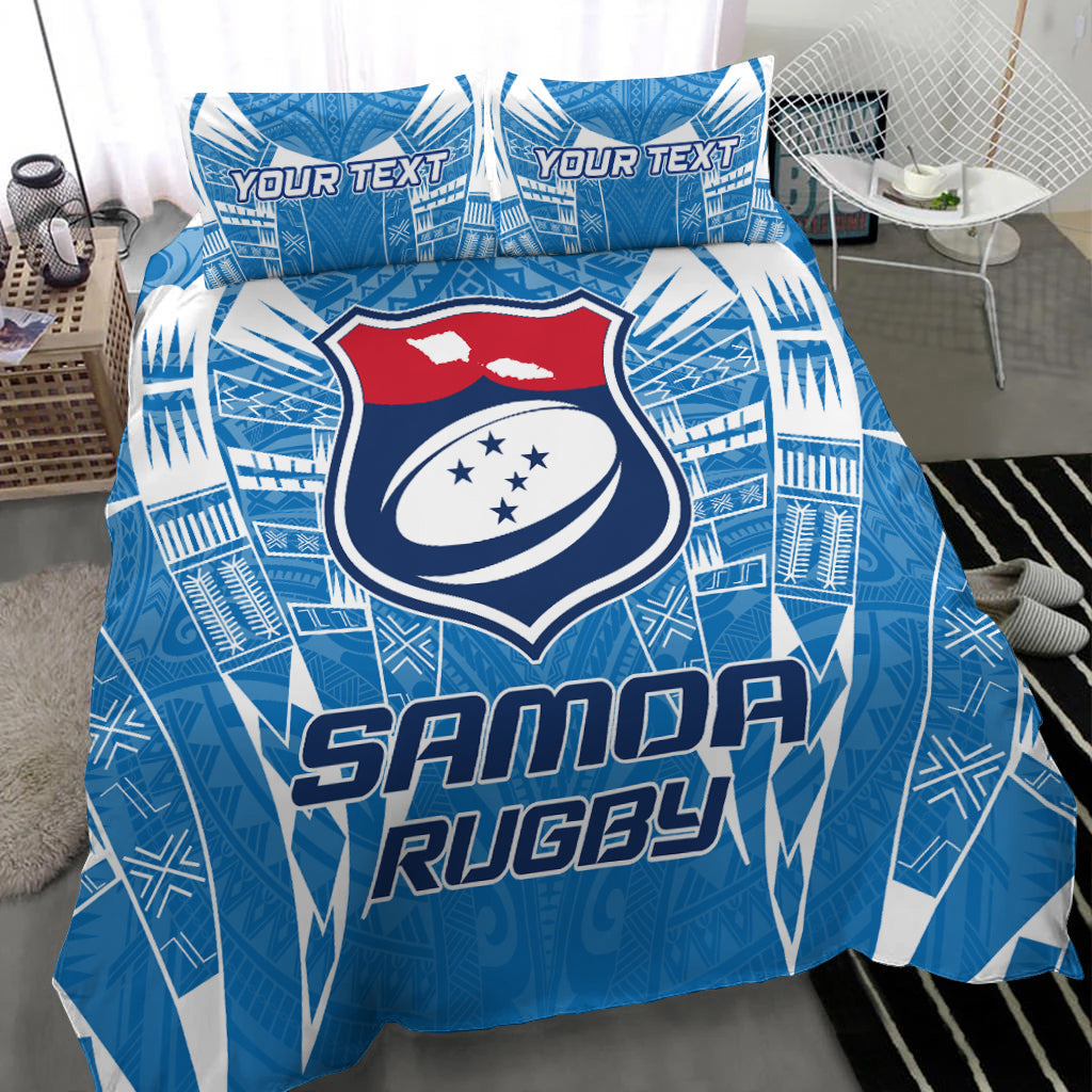 Custom Personalised Samoa Rugby Toa Samoa Blue Style Bedding Set - LT2 - Wonder Print Shop