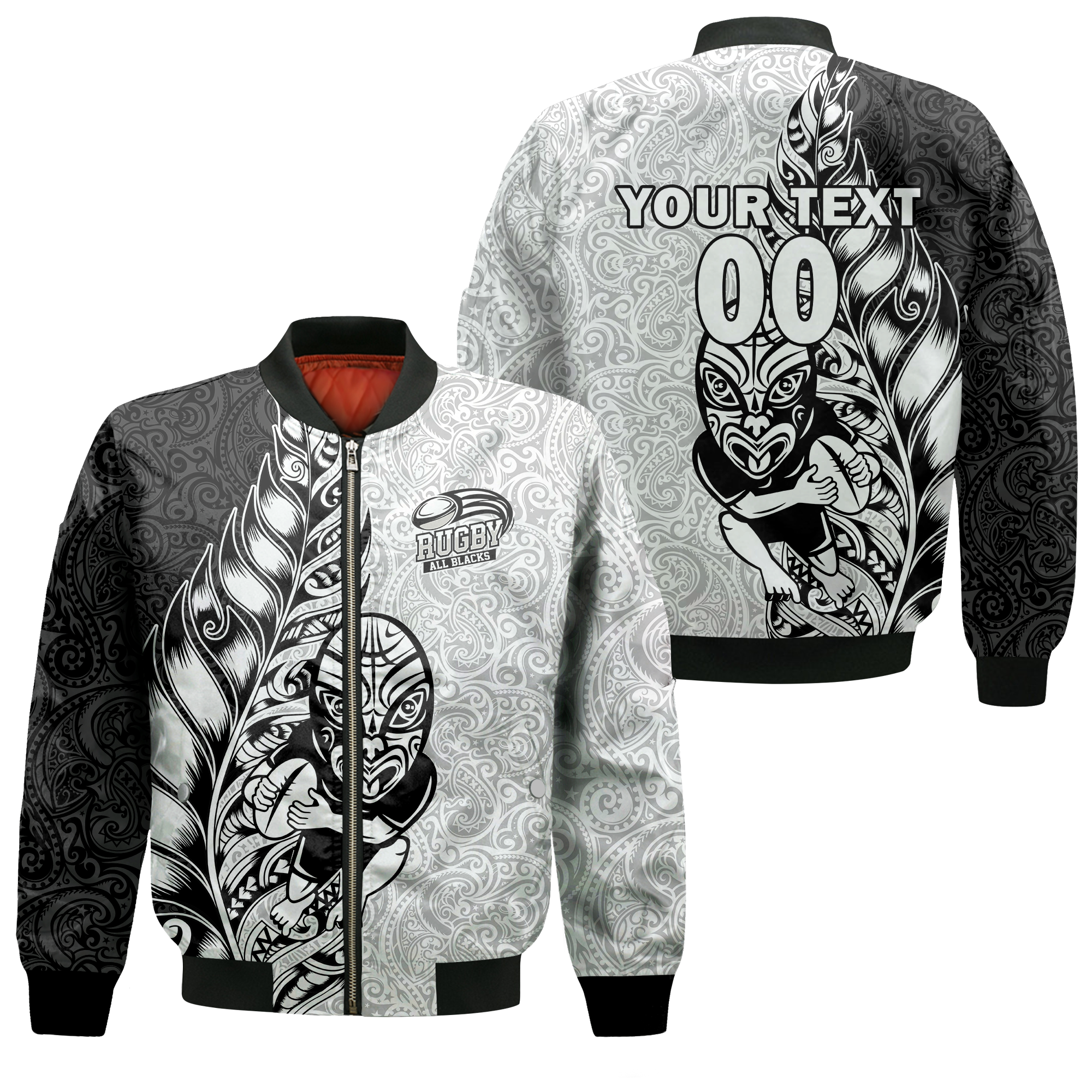 Custom Personalised New Zealand Maori All Black Rugby Bomber Jacket LT2 - Wonder Print Shop