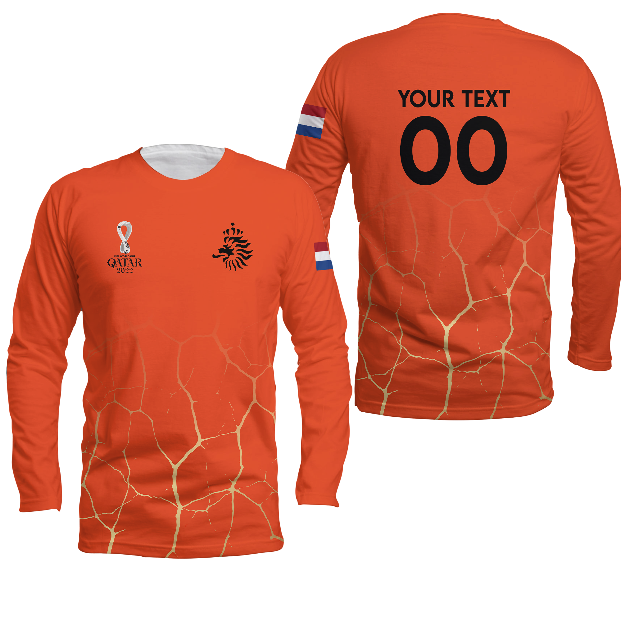 (Custom Personalised) Netherlands Football World Cup 2022 Long Sleeve Shirt - LT2 - Wonder Print Shop