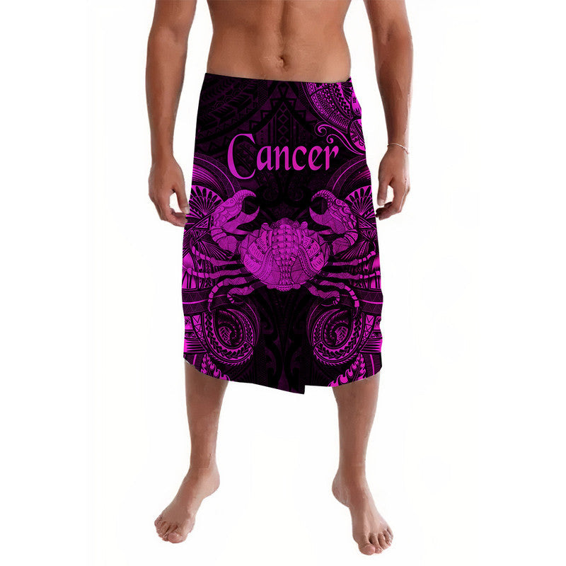 Cancer zodiac Polynesian lavalava skirt, pink and purple crab pattern on black