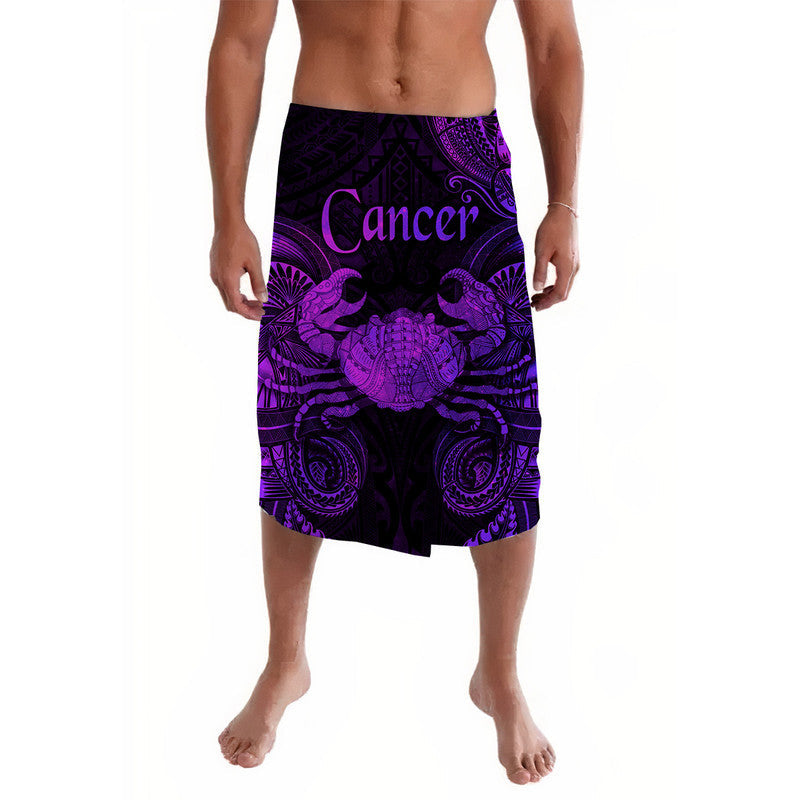 Purple Cancer zodiac lavalava with black abstract and crab graphic, knee-length
