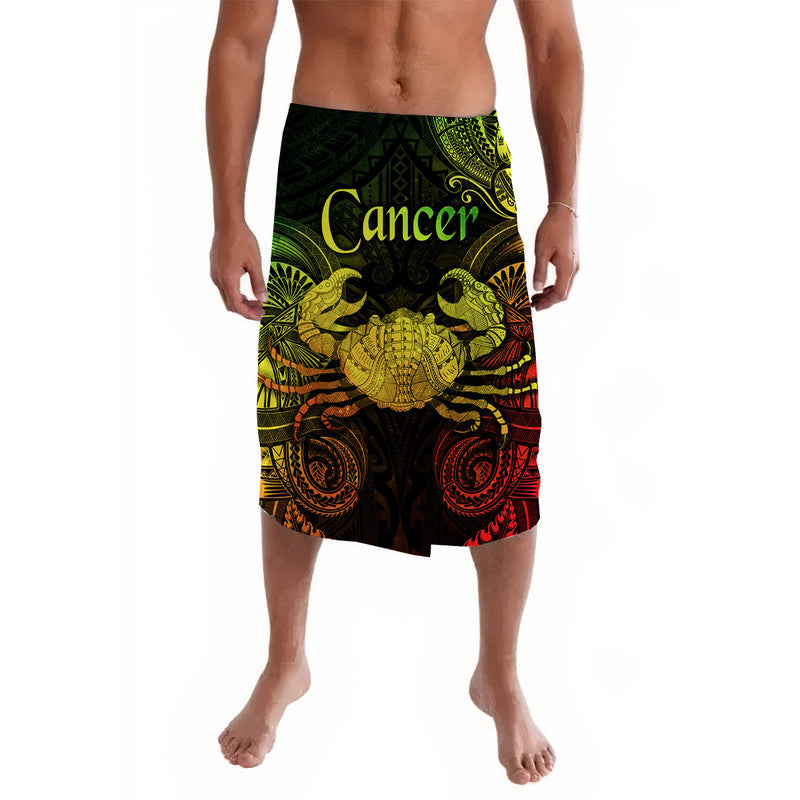 Black lavalava skirt with green, yellow, and red cancer zodiac graphic print