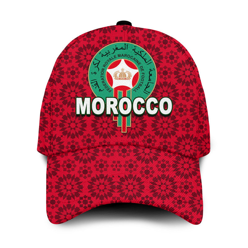 Red soccer classic cap with Moroccan crest and 'MOROCCO' logo on front panel