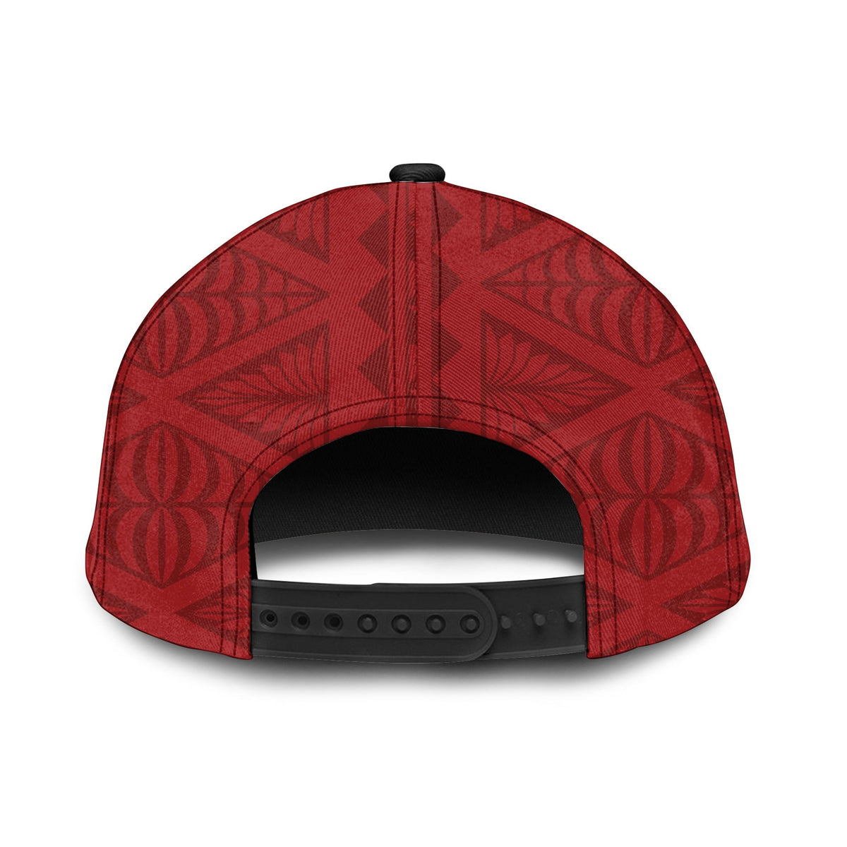 Red classic cap back view with textured pattern and adjustable strap eyelets