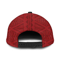 Red classic cap back view with textured pattern and adjustable strap eyelets