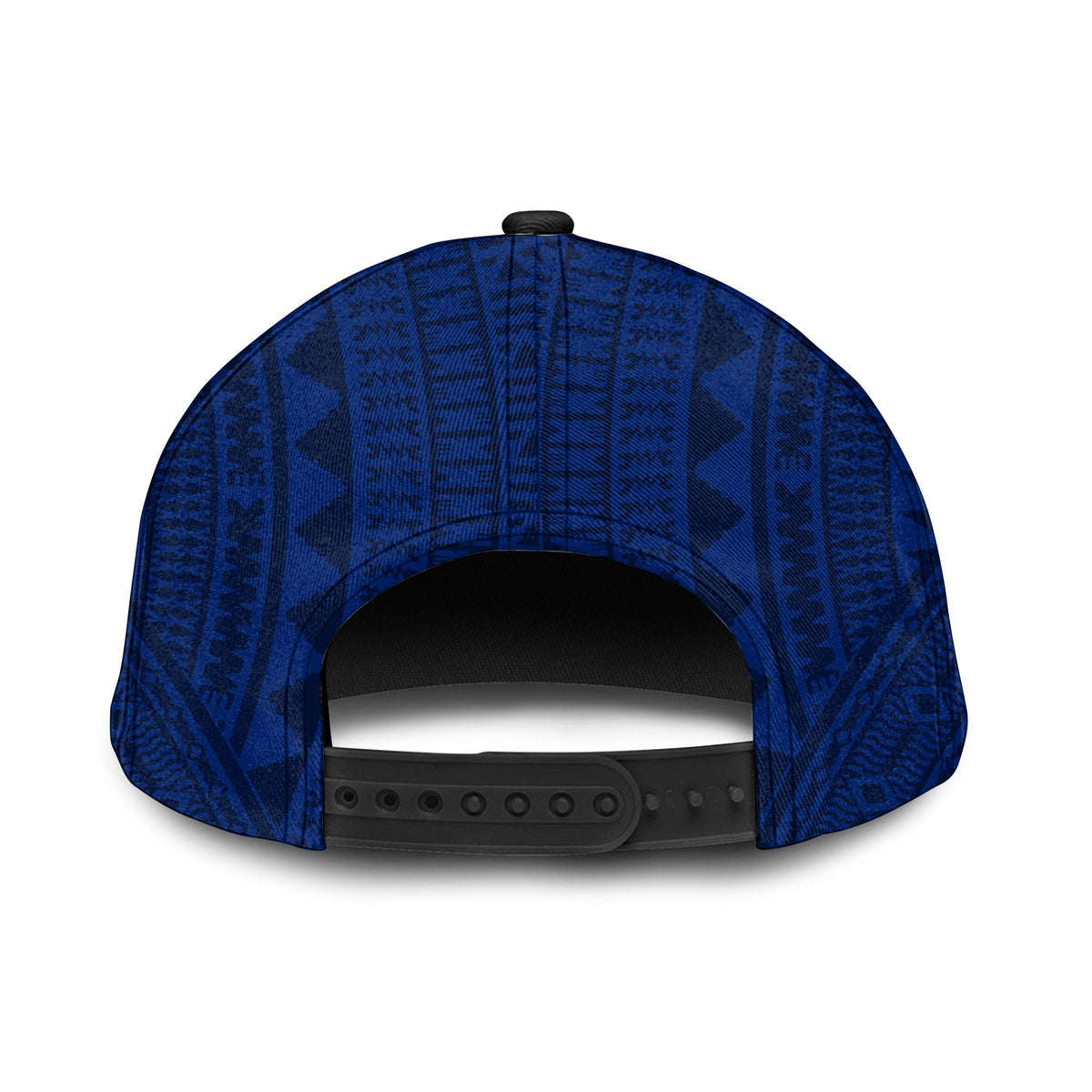 Blue classic cap back view with all-over pattern and adjustable strap