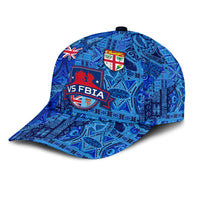 Blue tribal-pattern cap with 'VS FBIA' crest graphic on back