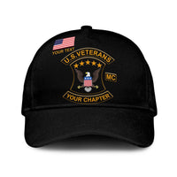 Schwarze Classic Cap mit US Veterans MC Emblem und Platzhalter-Text „Your Chapter“ vorne
