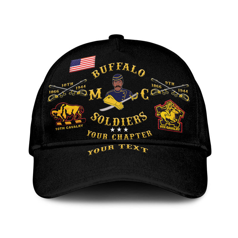 Black classic cap with Buffalo Soldiers graphic and 'YOUR TEXT'