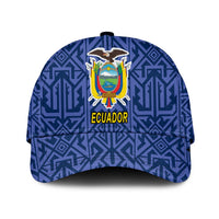 Blue football cap with geometric pattern and Ecuador crest front patch