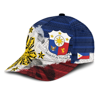 Philippines eagle and seal cap with blue tribal print, flag panel, and red-and-blue brim