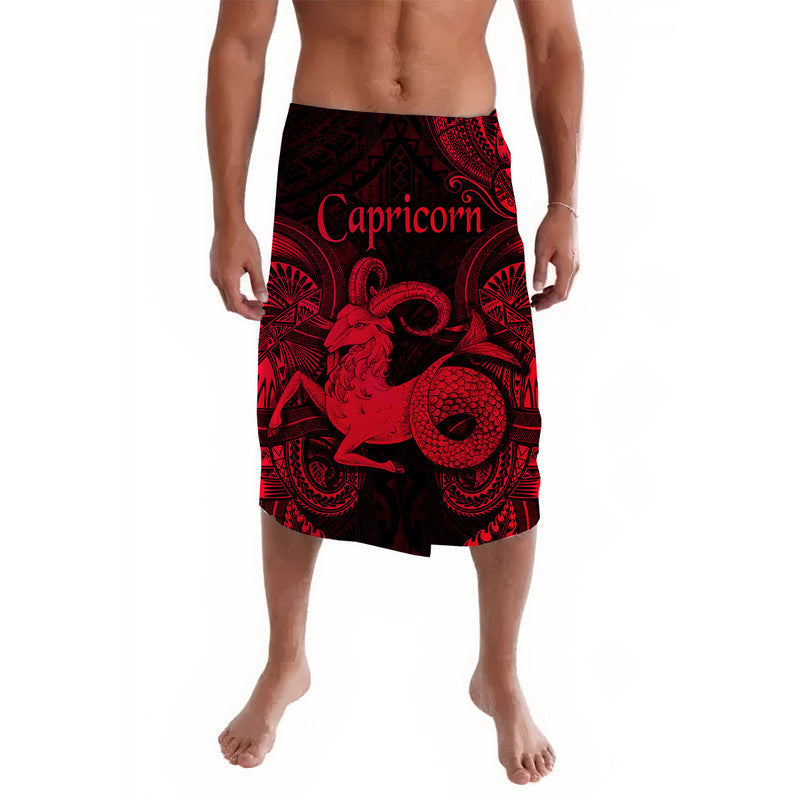 Red and black Capricorn lava lava skirt with Polynesian-style graphics