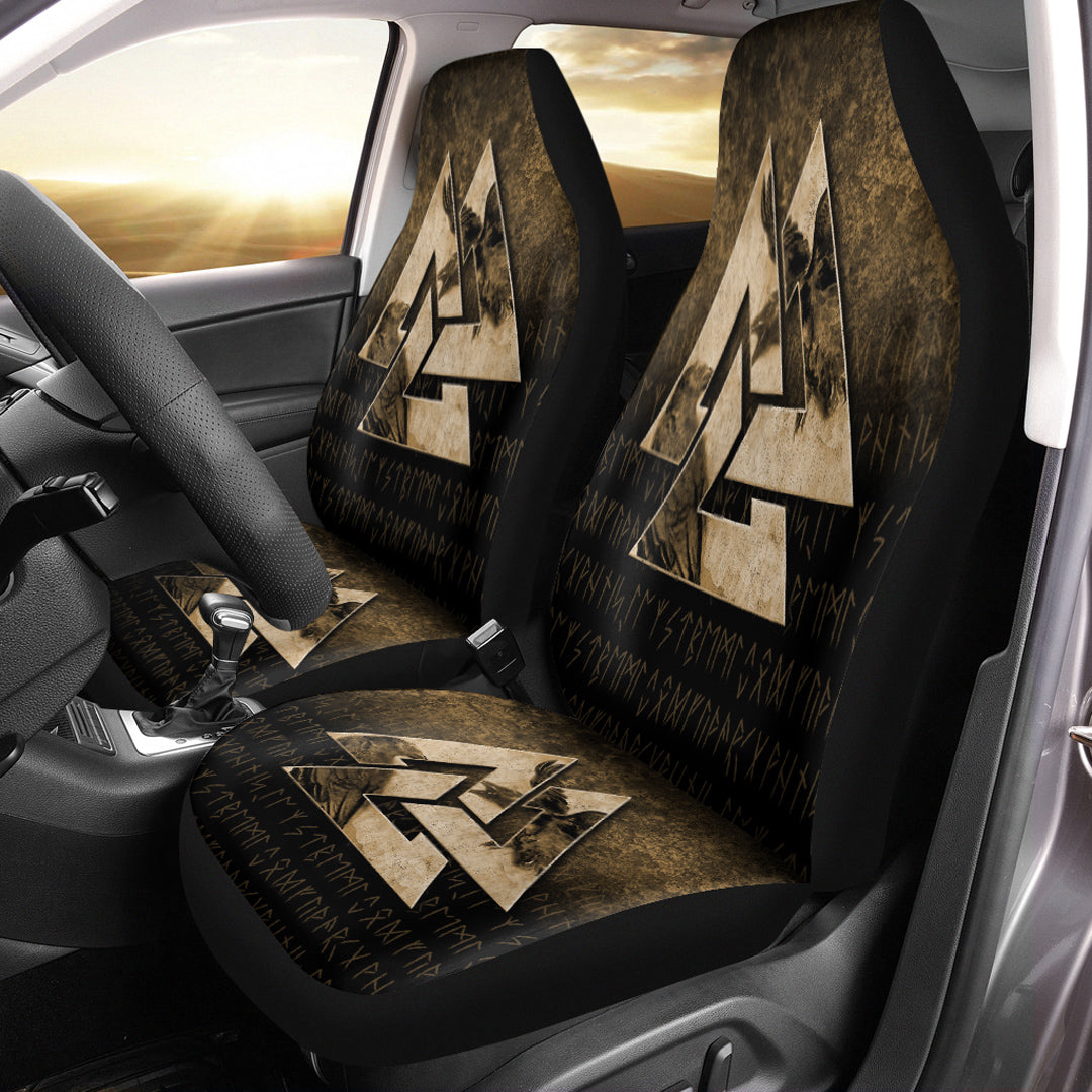 Viking Car Seat Covers Huginn Muninn Ravens from Odin Viking Gold Version Car Seat Covers RLT12 - Wonder Print Shop