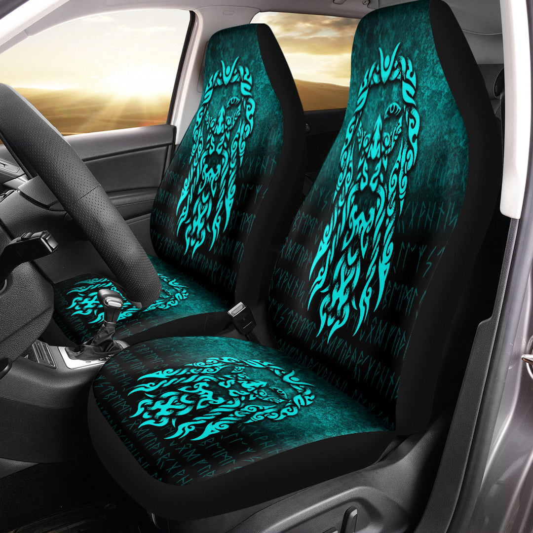 Viking Car Seat Covers Viking God Odin Allfather In Asgard Raven God Cyan Version Car Seat Covers RLT12 - Wonder Print Shop