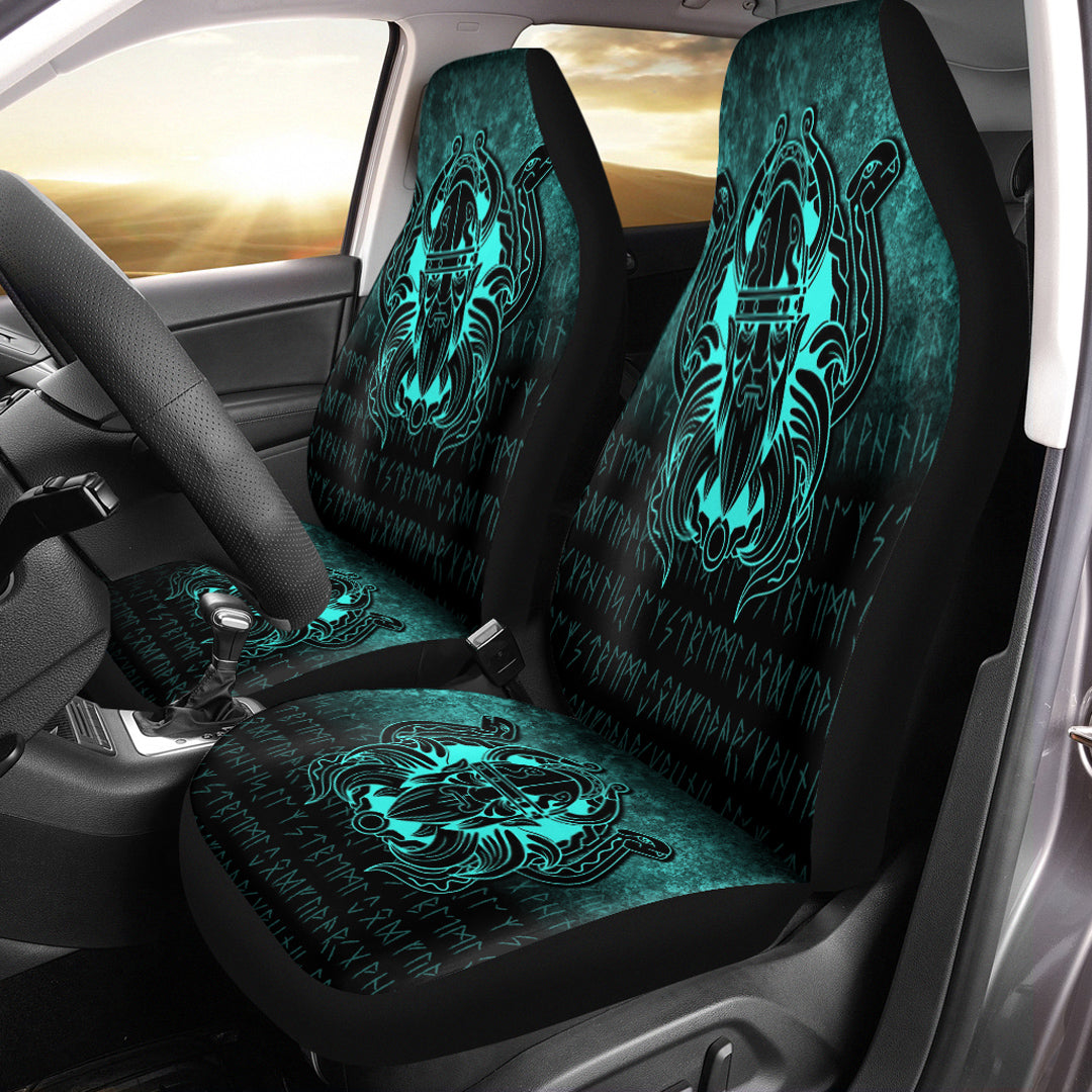 Viking Car Seat Covers Nordic Warrior Valhalla Norse Cyan Version Car Seat Covers RLT12 - Wonder Print Shop