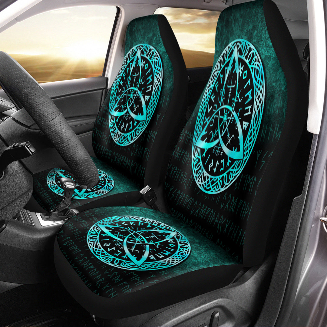 Viking Car Seat Covers Vegvisir Nordic Viking Rune Cyan Version Car Seat Covers RLT12 - Wonder Print Shop